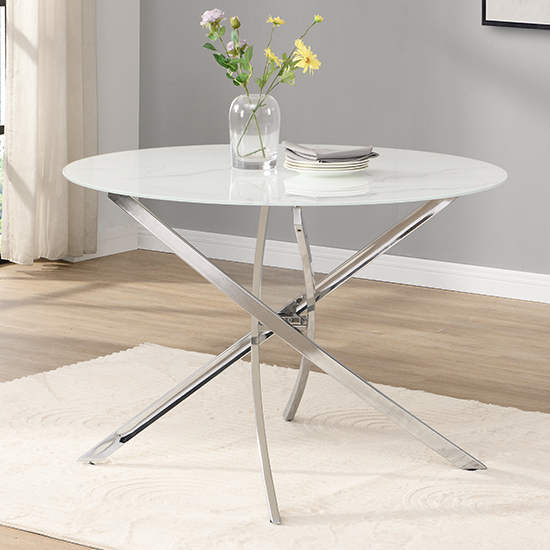 Daytona Diva Marble Effect Round Dining Table With Chrome Legs