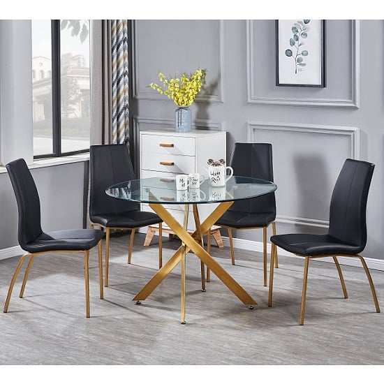 Daytona Round Glass Dining Table With Four Opal Black Chairs