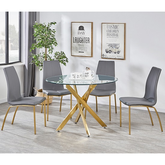 Daytona Round Glass Dining Table With Four Opal Grey Chairs