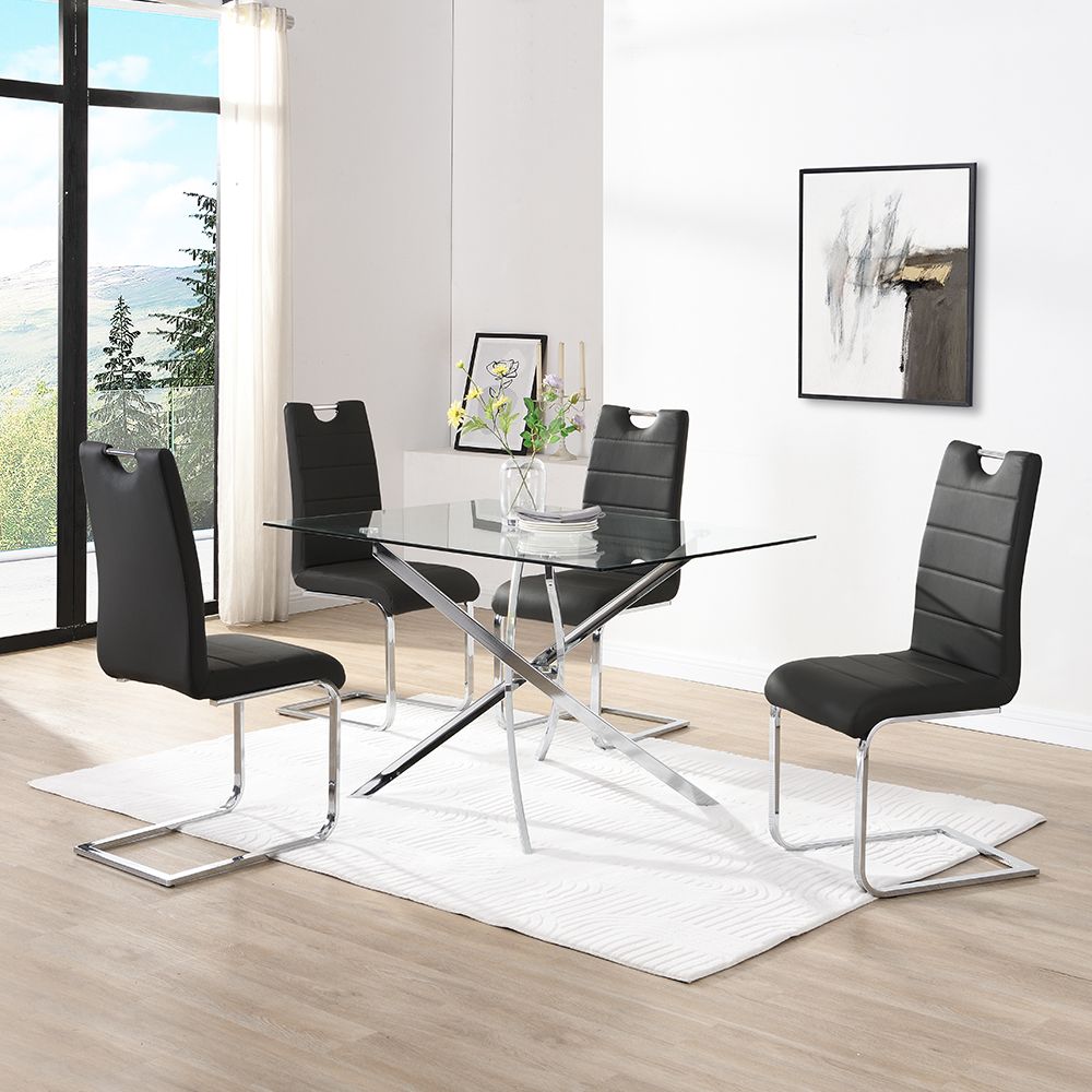 Read more about Daytona small glass dining table with 4 petra black chairs