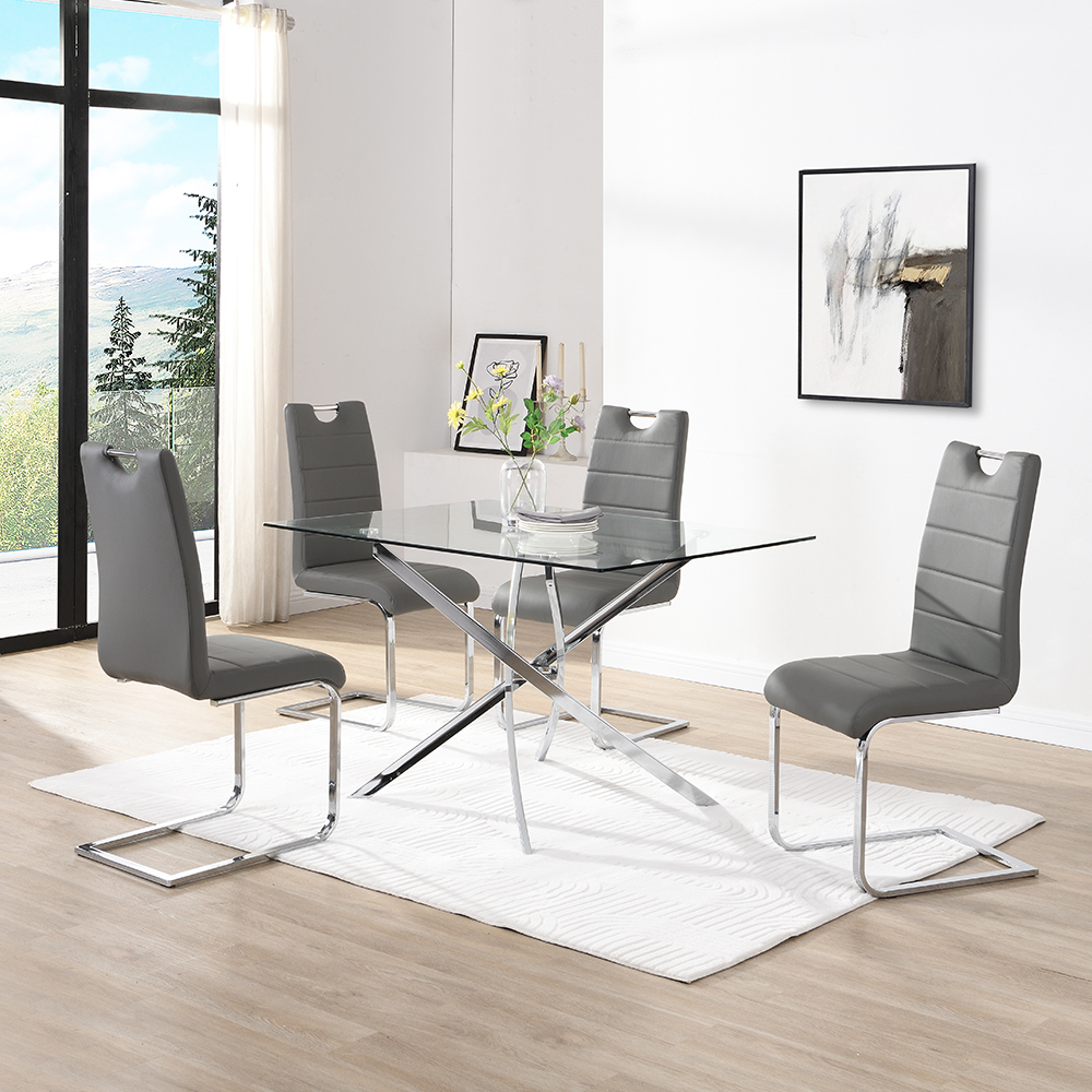 Read more about Daytona small glass dining table with 4 petra grey chairs