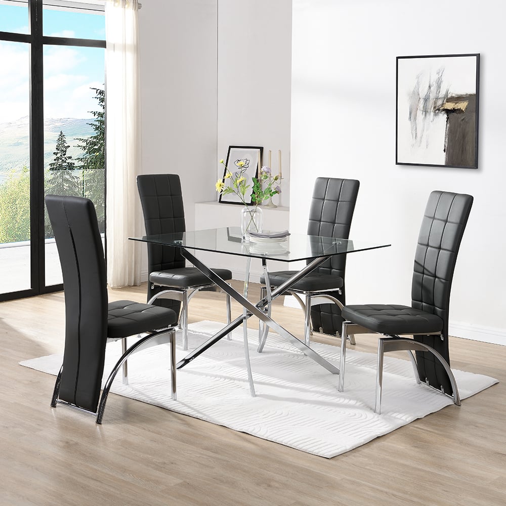Read more about Daytona small glass dining table with 4 ravenna black chairs