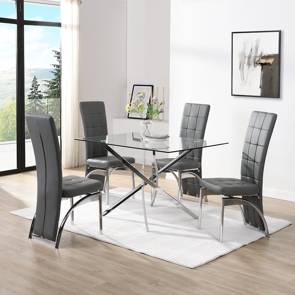 Read more about Daytona small glass dining table with 4 ravenna grey chairs