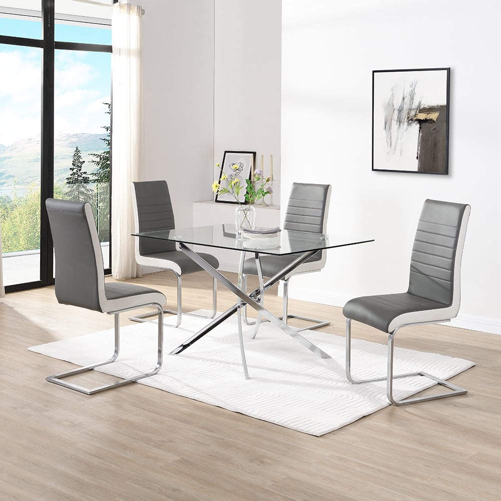 Read more about Daytona small glass dining table 4 symphony grey white chairs