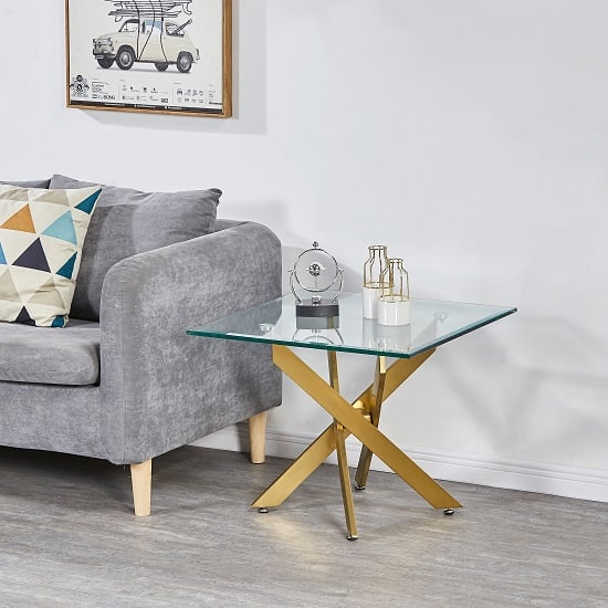 Read more about Daytona square clear glass lamp table with brushed gold legs