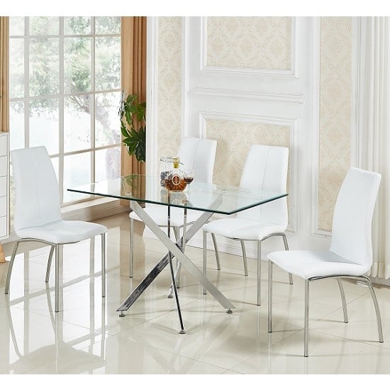 Read more about Daytona small glass dining table with 4 opal white chairs