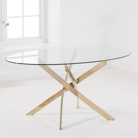 Dystonia Oval 165cm Clear Glass Dining Table With Gold Base_2
