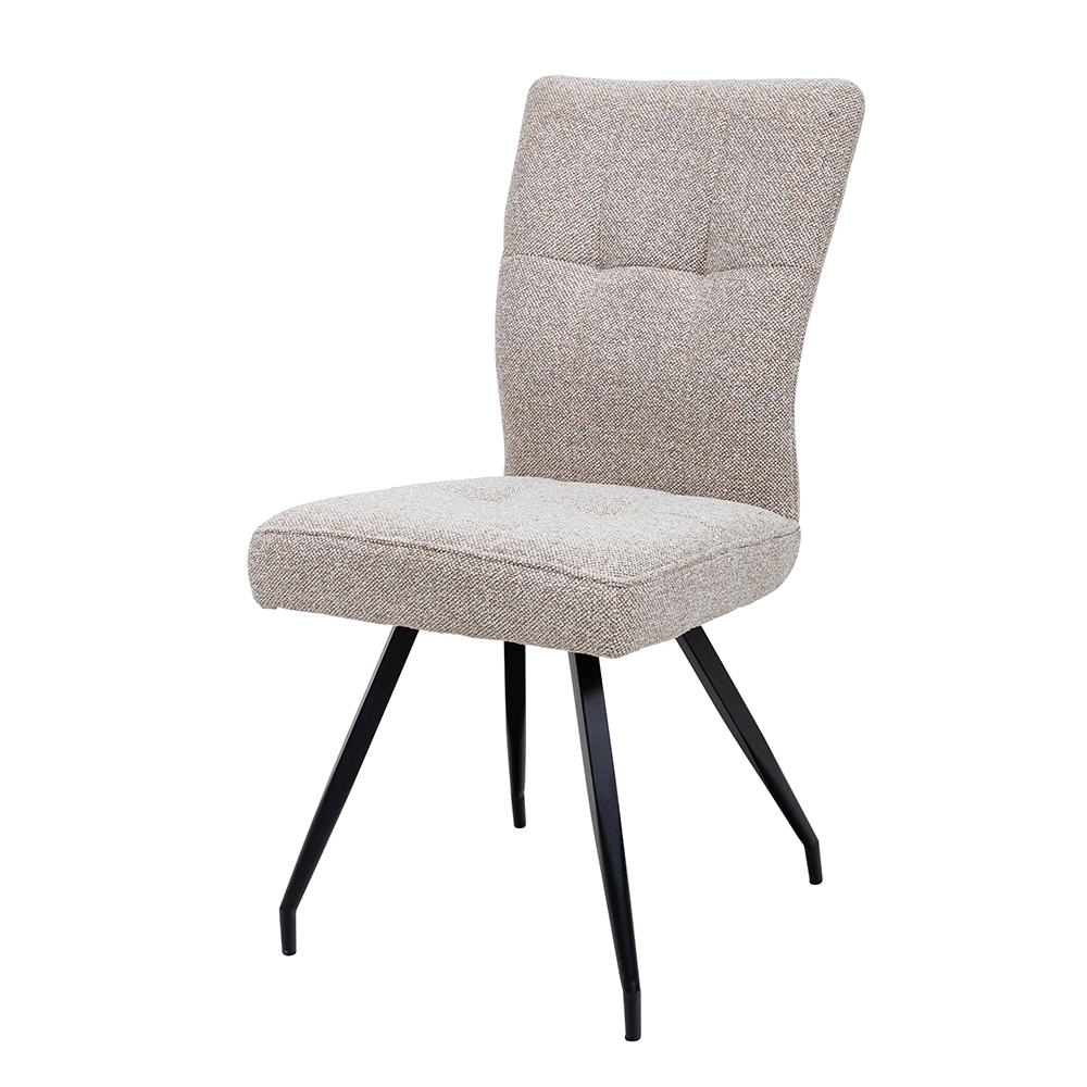 Dazira Cobble Natural Fabric Dining Chairs with Black Legs in Pair