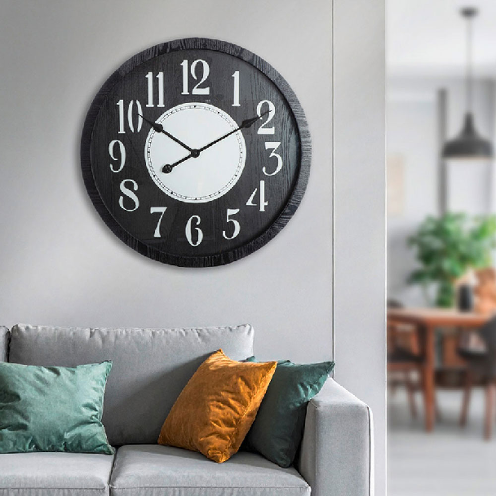 Daziro Fiberboard Round Wall Clock in Black and White