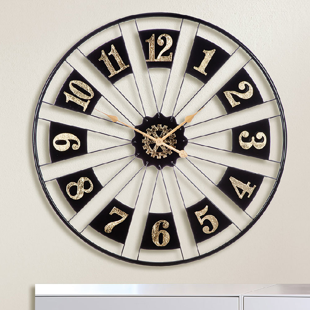 Daziro Metal Round Wall Clock in Black and Gold