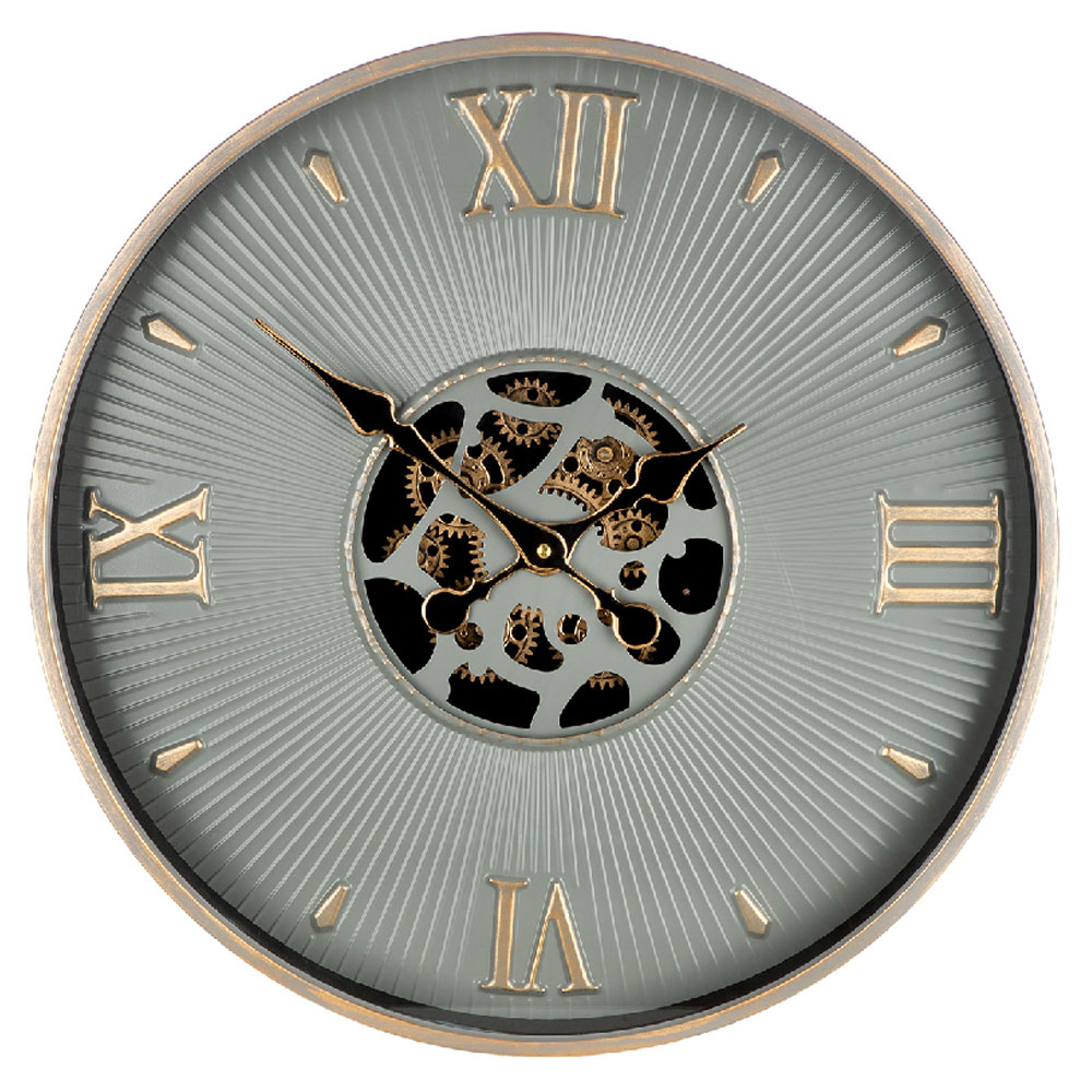 Daziro Metal Round Wall Clock in Grey and Gold