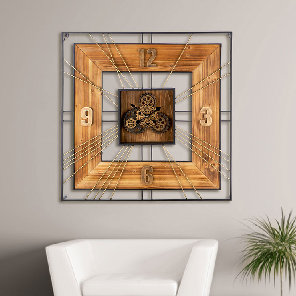 Daziro Metal Square Wall Clock in Brown and Black