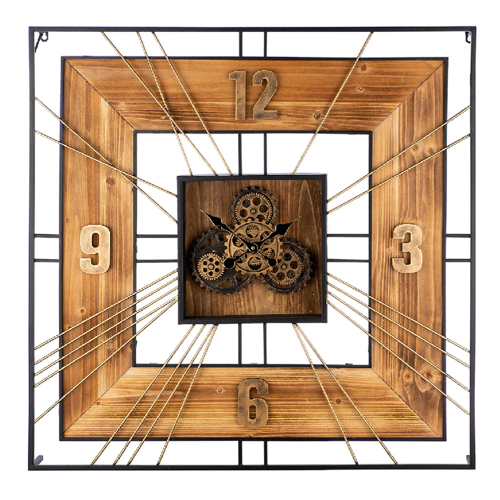 Daziro Metal Square Wall Clock in Brown and Black