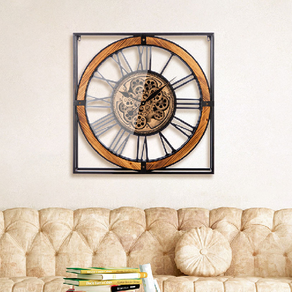 Daziro Metal Square Wall Clock in Natural and Black