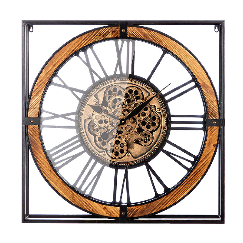 Daziro Metal Square Wall Clock in Natural and Black