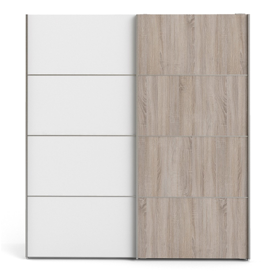 Dcap Wooden Sliding Doors Wardrobe In Oak White With 2 Shelves_2