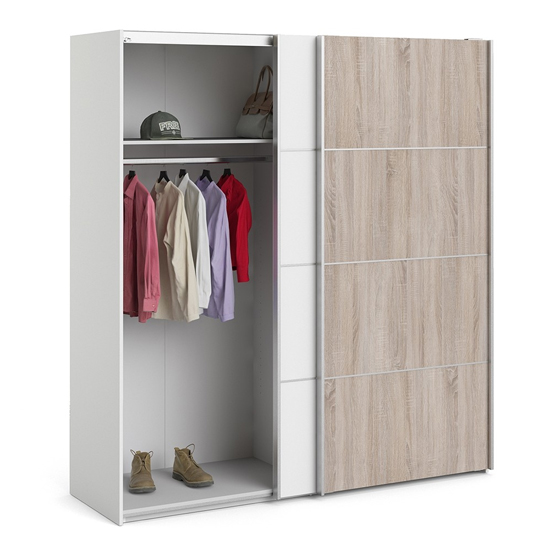 Dcap Wooden Sliding Doors Wardrobe In Oak White With 2 Shelves_4