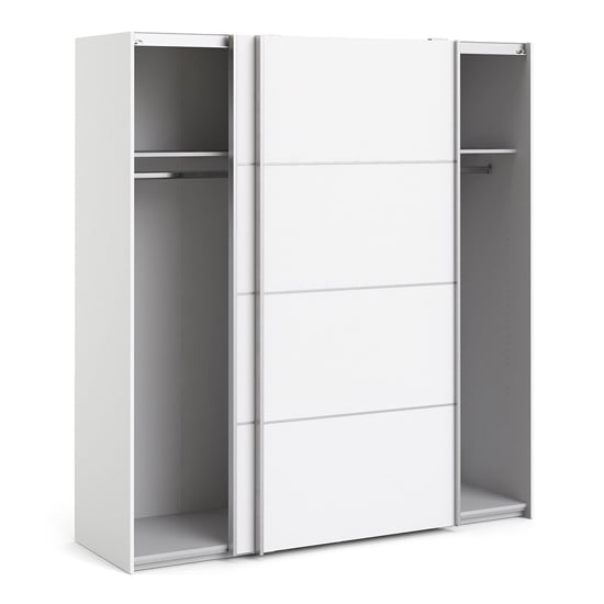 Dcap Wooden Sliding Doors Wardrobe In White With 2 Shelves_3