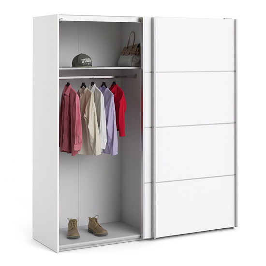 Dcap Wooden Sliding Doors Wardrobe In White With 2 Shelves_4