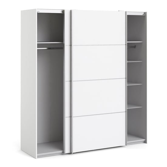 Dcap Wooden Sliding Doors Wardrobe In White With 5 Shelves_3
