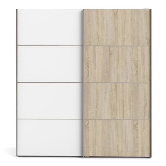 Dcap Wooden Sliding Doors Wardrobe In White Oak With 2 Shelves_2