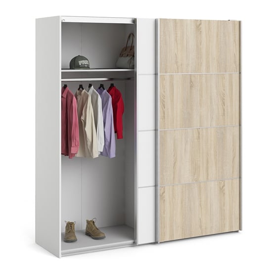 Dcap Wooden Sliding Doors Wardrobe In White Oak With 2 Shelves_4