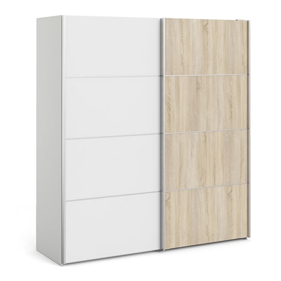 Read more about Dcap wooden small wardrobe with 2 sliding doors in white oak