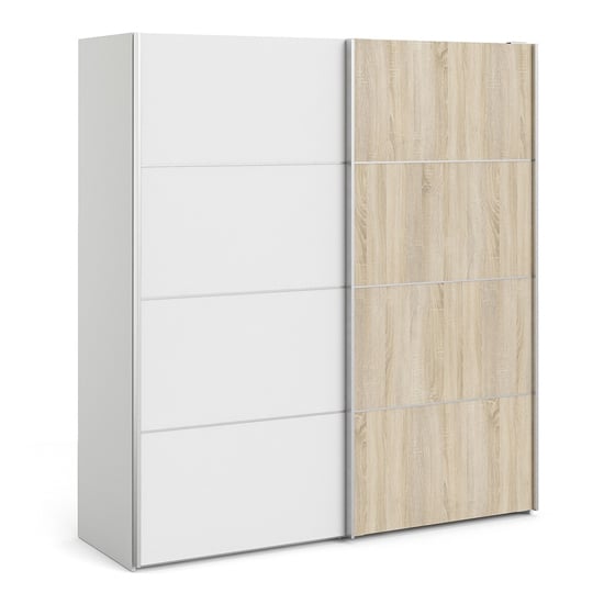 Dcap Wooden Sliding Doors Wardrobe In White Oak With 5 Shelves_1