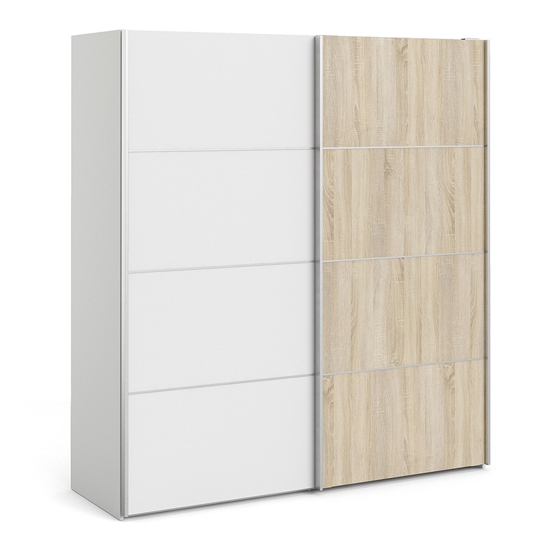 Product photograph of Dcap Wooden Sliding Doors Wardrobe In White Oak With 5 Shelves from Furniture in Fashion