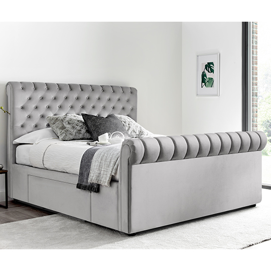 Read more about Deacon fabric 2 drawers chesterfield double bed in grey