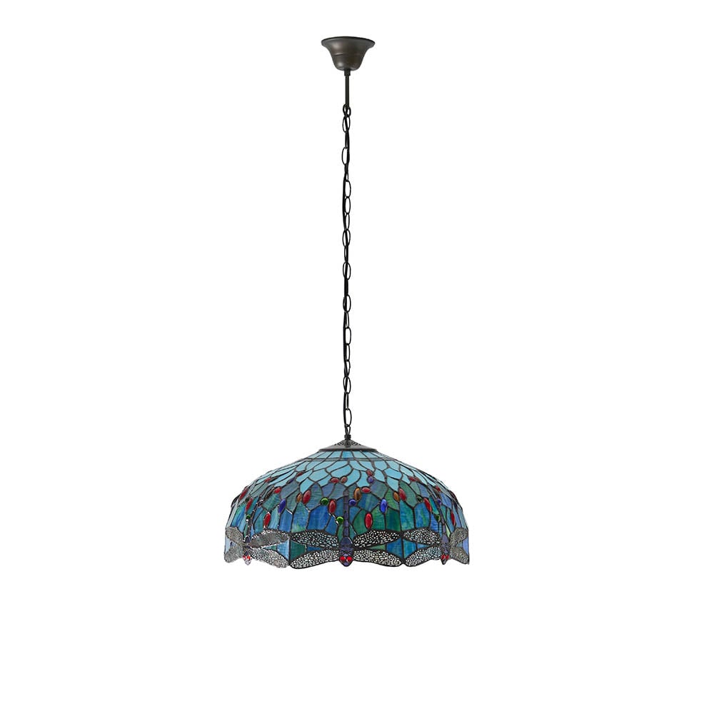 Dearborn 3 Light Glass Large Pendant Ceiling Light In Blue Black