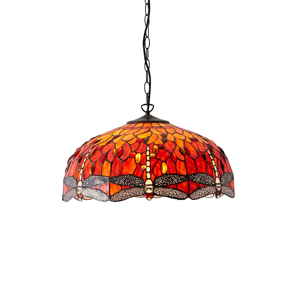 Dearborn 3 Light Glass Large Pendant Ceiling Light In Orange Red
