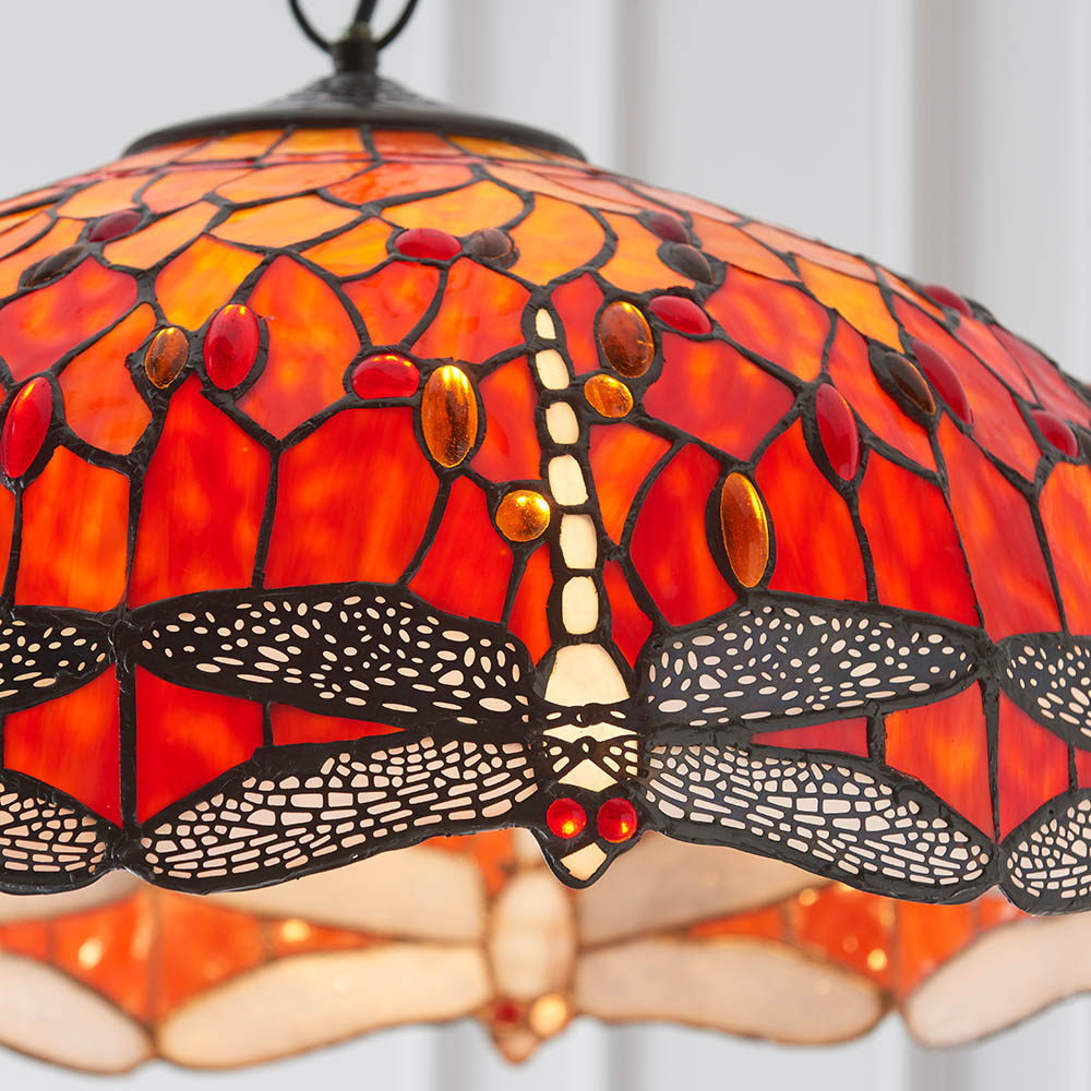 Dearborn 3 Light Glass Large Pendant Ceiling Light In Orange Red