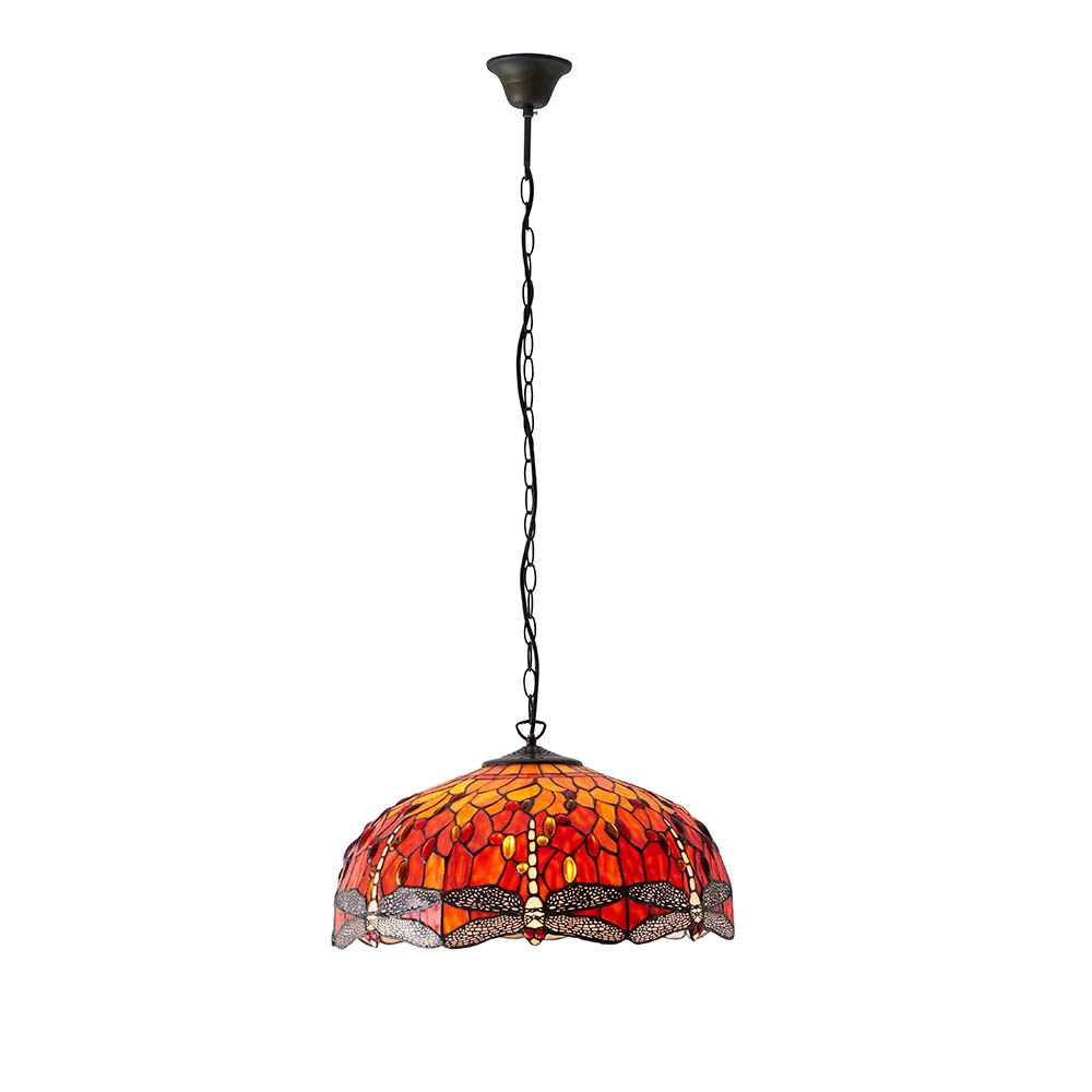 Dearborn 3 Light Glass Large Pendant Ceiling Light In Orange Red