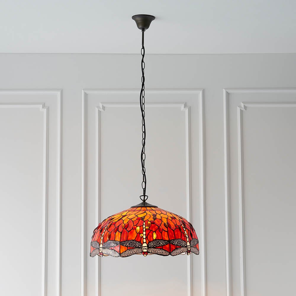 Read more about Dearborn 3 light glass large pendant ceiling light in orange red