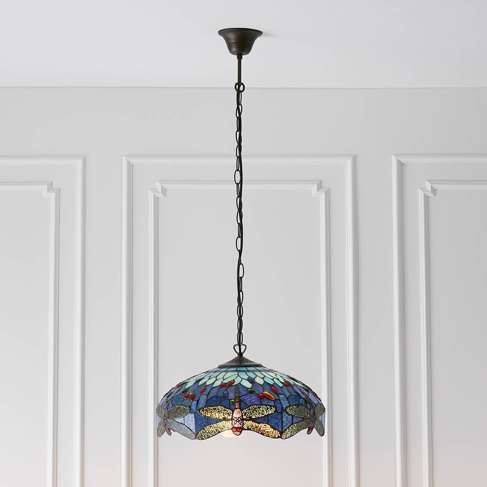 Read more about Dearborn 3 light glass small pendant ceiling light in blue black