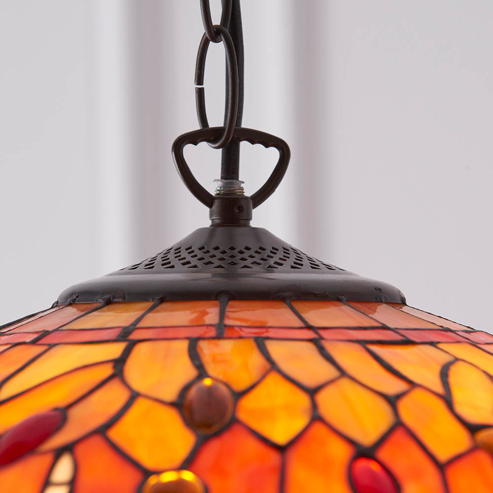 Dearborn 3 Light Glass Small Pendant Ceiling Light In Orange Red
