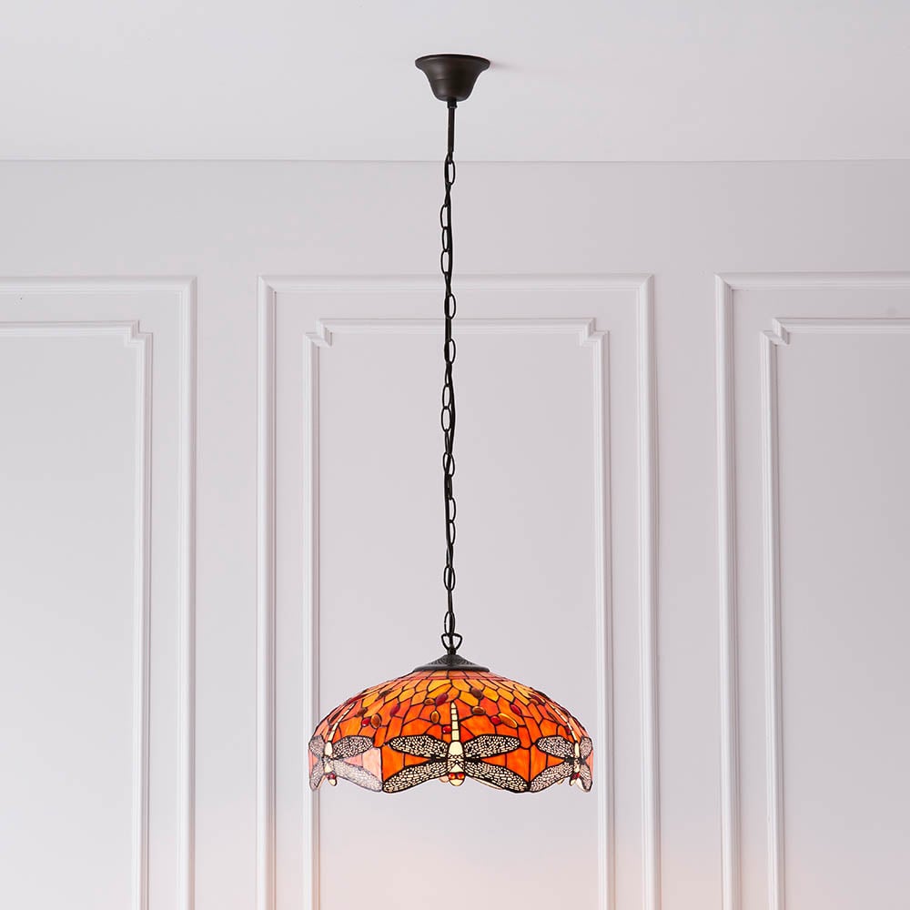 Read more about Dearborn 3 light glass small pendant ceiling light in orange red