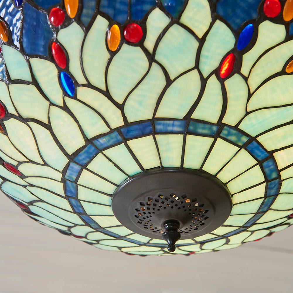 Dearborn Blue Tiffany Glass Inverted Pendant Light In Satin Black