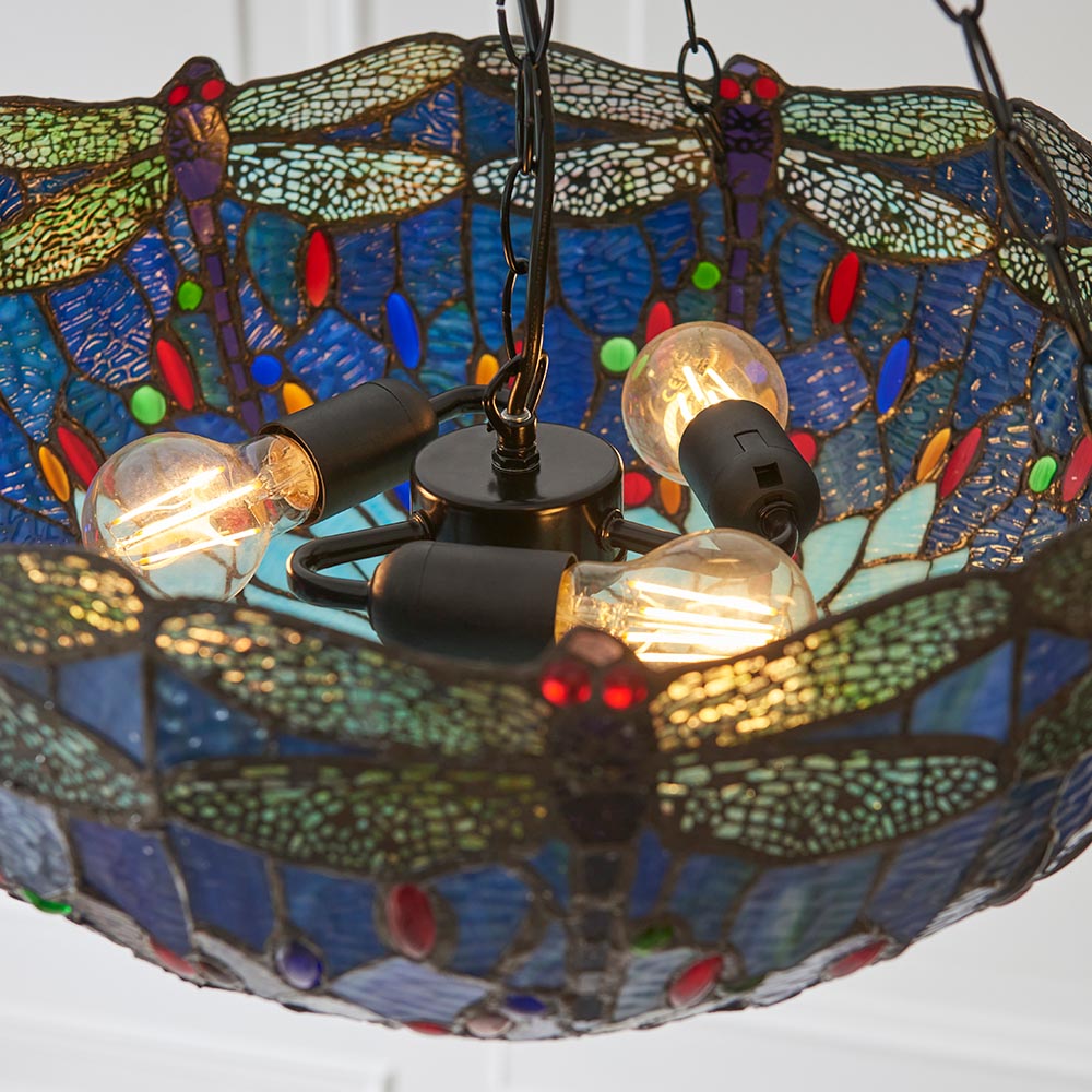 Dearborn Blue Tiffany Glass Inverted Pendant Light In Satin Black