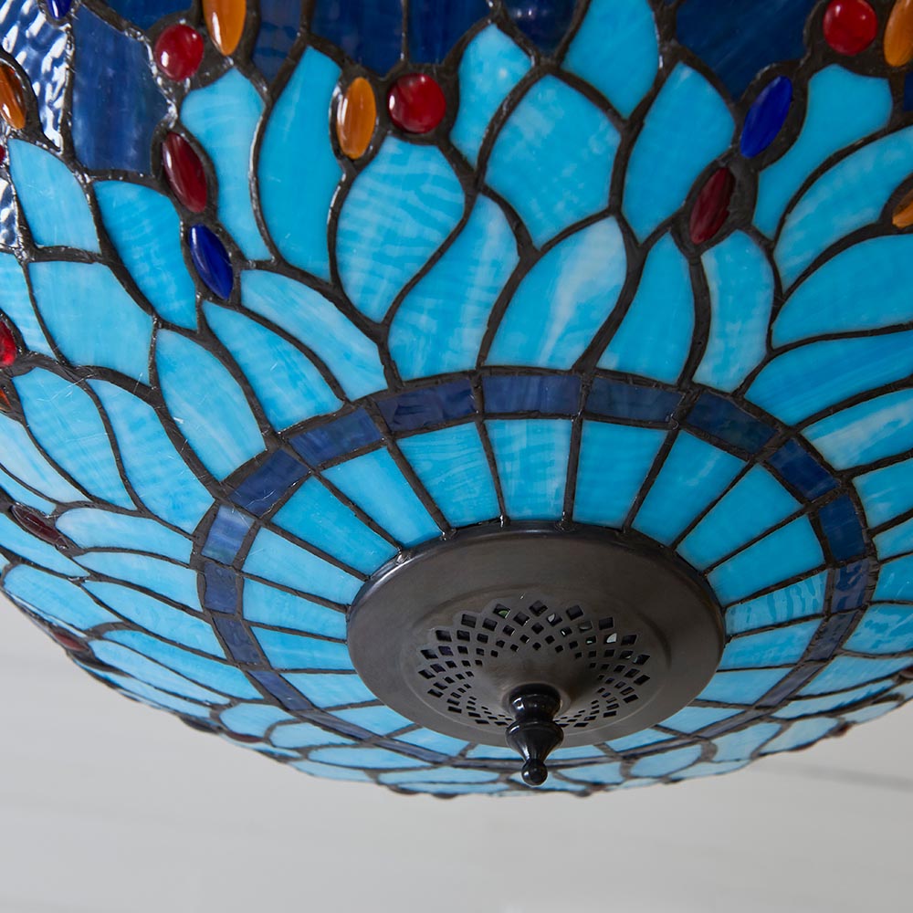 Dearborn Blue Tiffany Glass Inverted Pendant Light In Satin Black