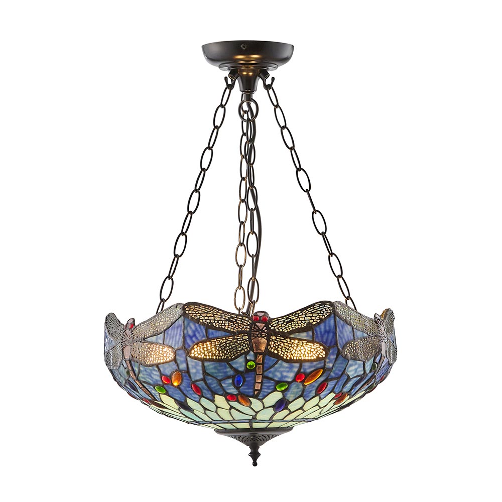 Dearborn Blue Tiffany Glass Inverted Pendant Light In Satin Black