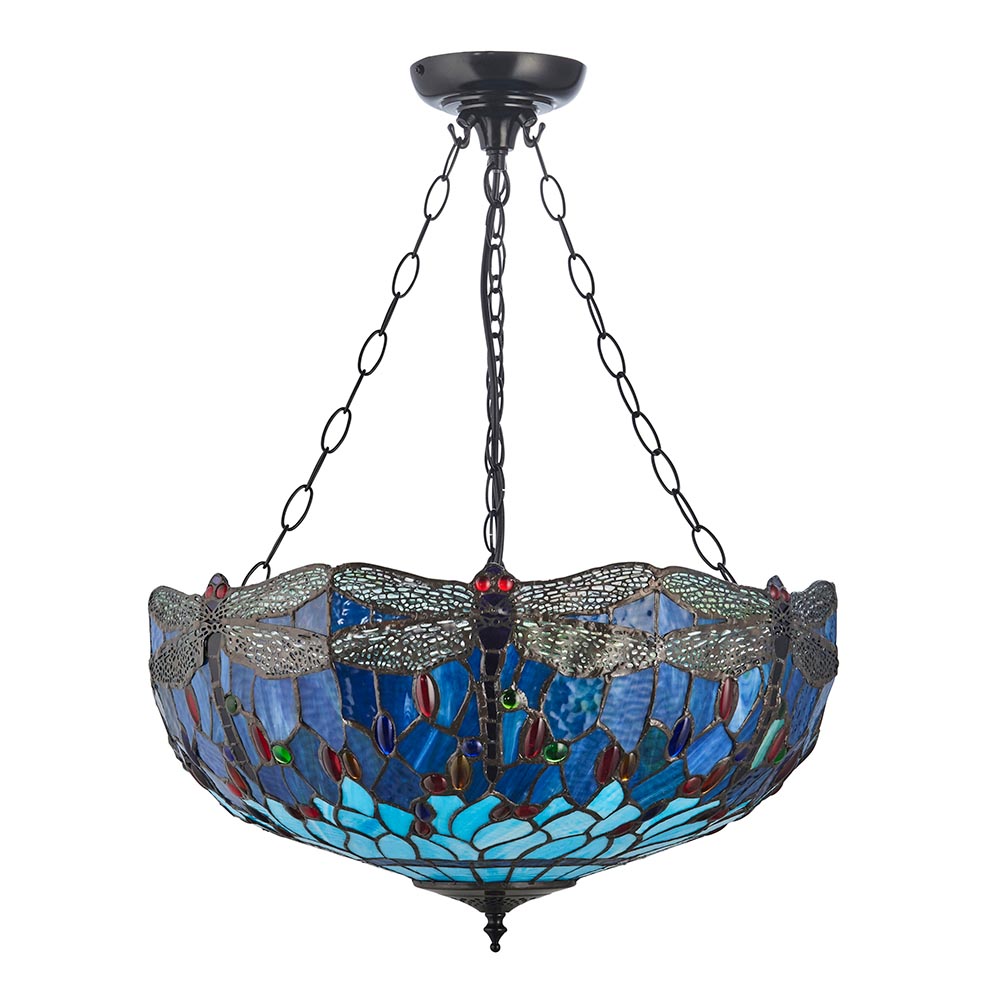 Dearborn Blue Tiffany Glass Inverted Pendant Light In Satin Black