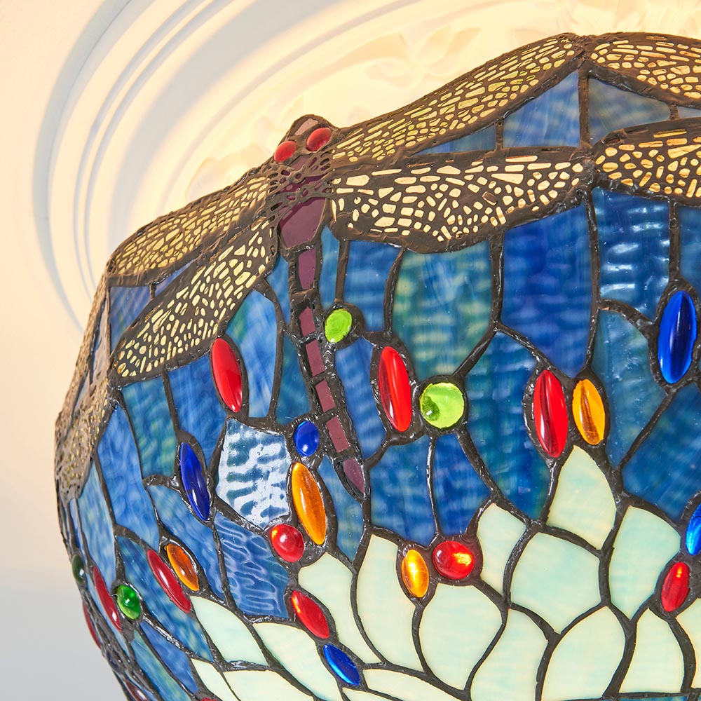 Dearborn Large Tiffany Glass Semi Flush Light In Multicolour