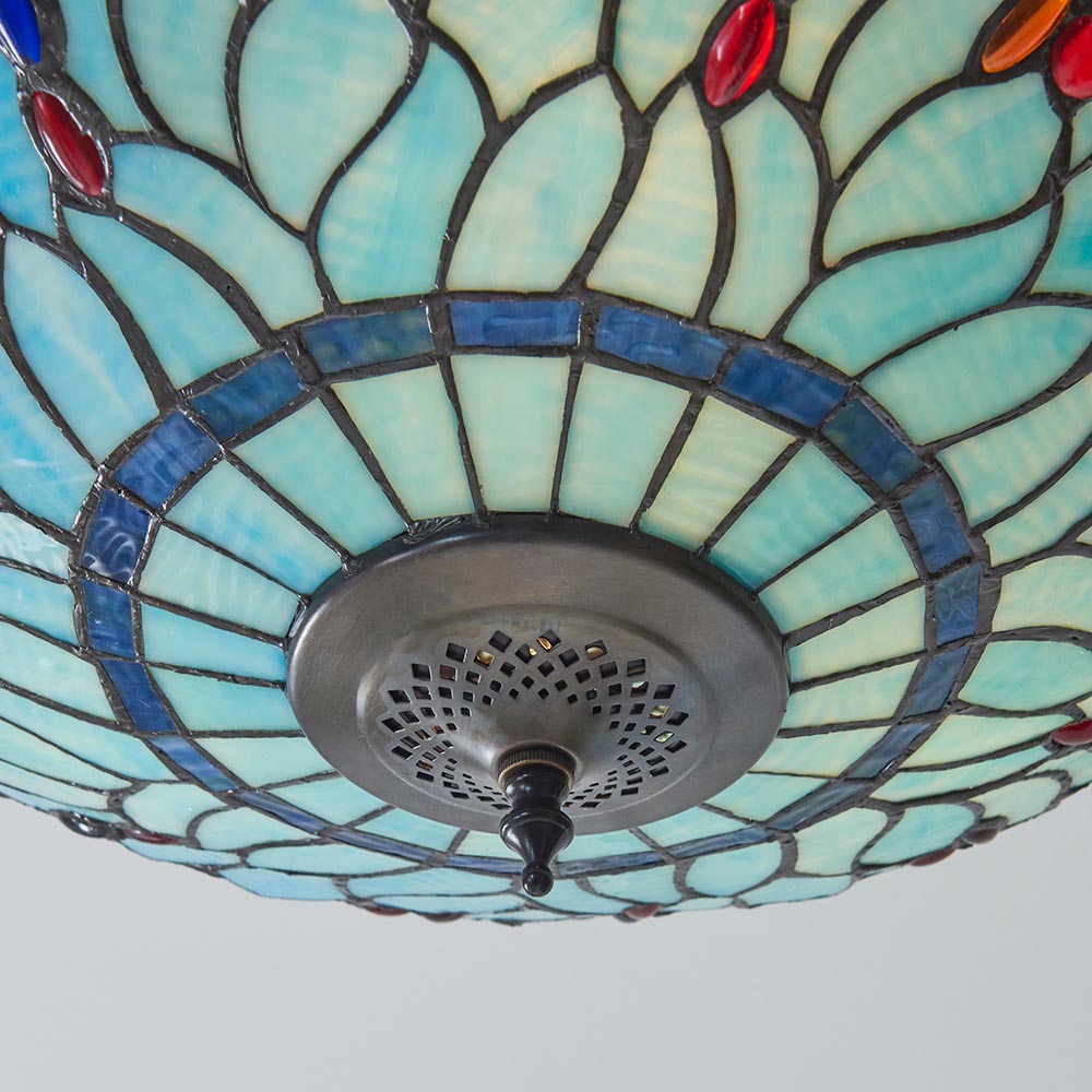 Dearborn Large Tiffany Glass Semi Flush Light In Multicolour