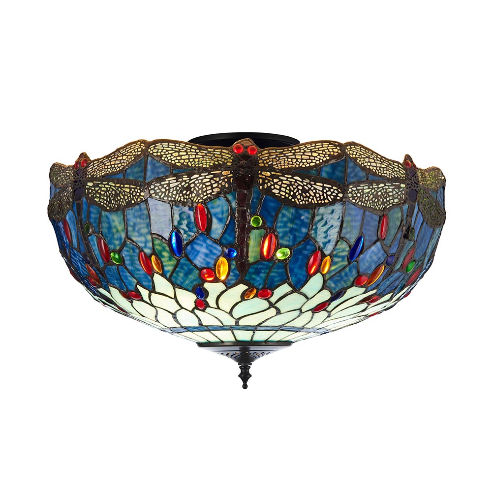 Dearborn Large Tiffany Glass Semi Flush Light In Multicolour