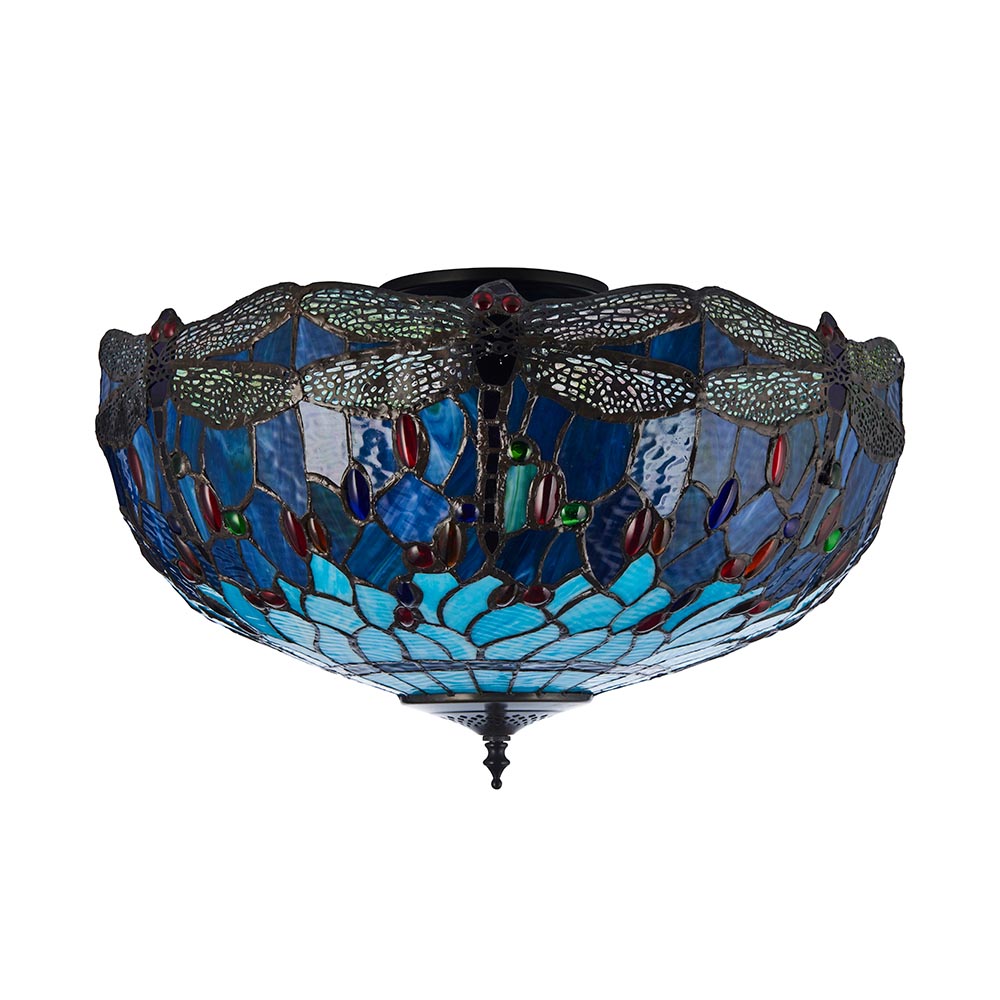 Dearborn Large Tiffany Glass Semi Flush Light In Multicolour