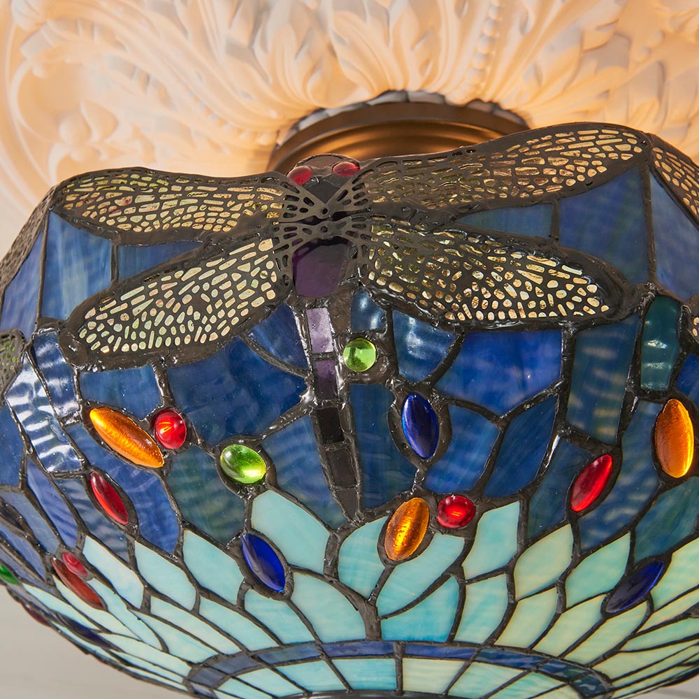 Dearborn Small Tiffany Glass Semi Flush Light In Multicolour