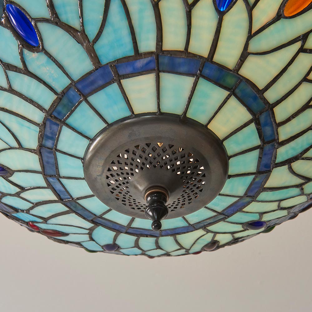 Dearborn Small Tiffany Glass Semi Flush Light In Multicolour