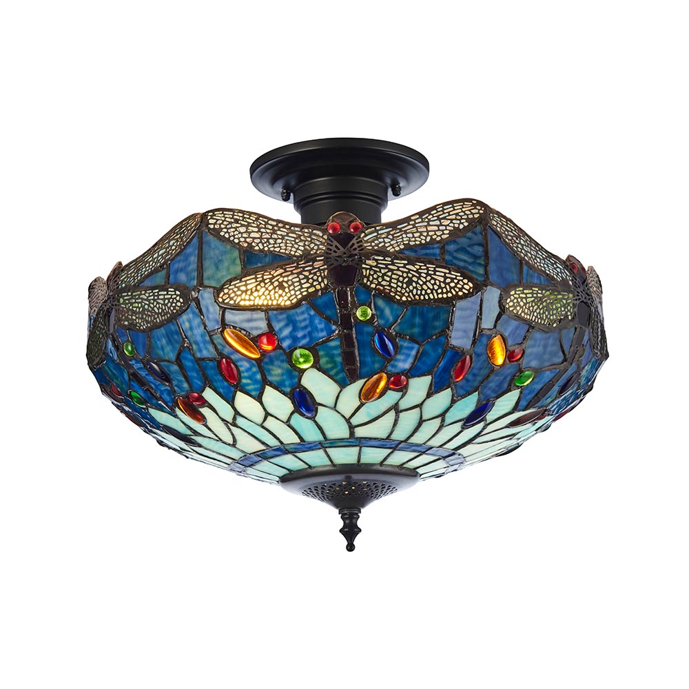 Dearborn Small Tiffany Glass Semi Flush Light In Multicolour